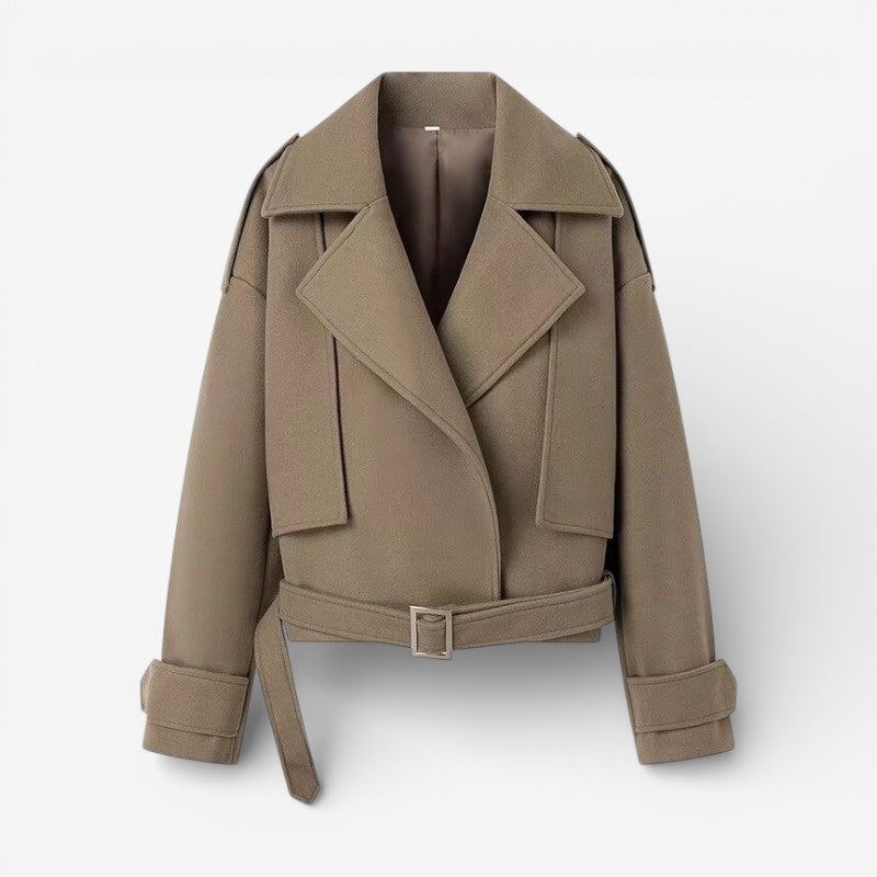 Arden – Long Sleeve Short Jacket With Belt And Lapel Collar