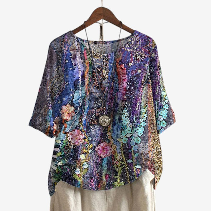 Blusa oversize stampata da donna con scollo a O