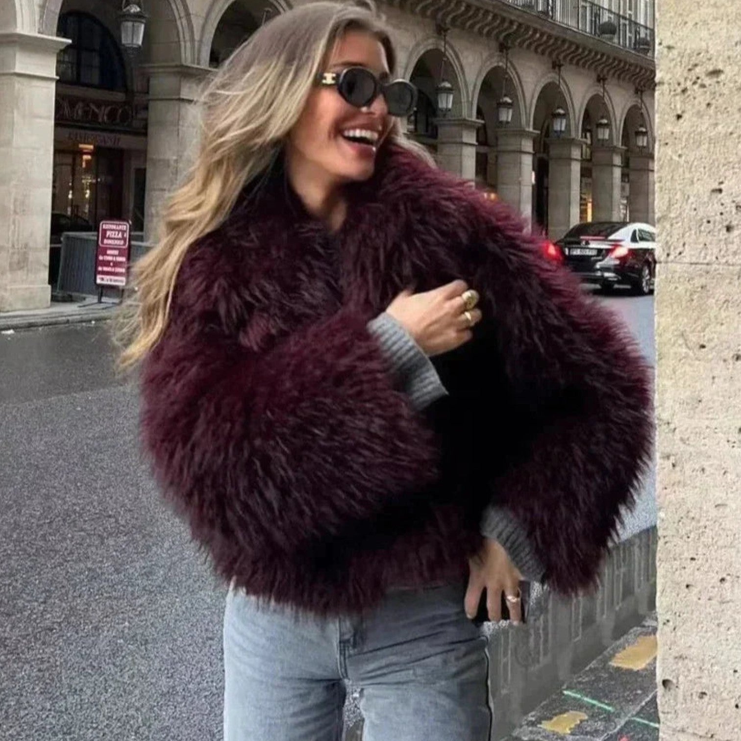 Melanie – Geacă de iarnă din blană artificială cu mâneci lungi și interior căptușit