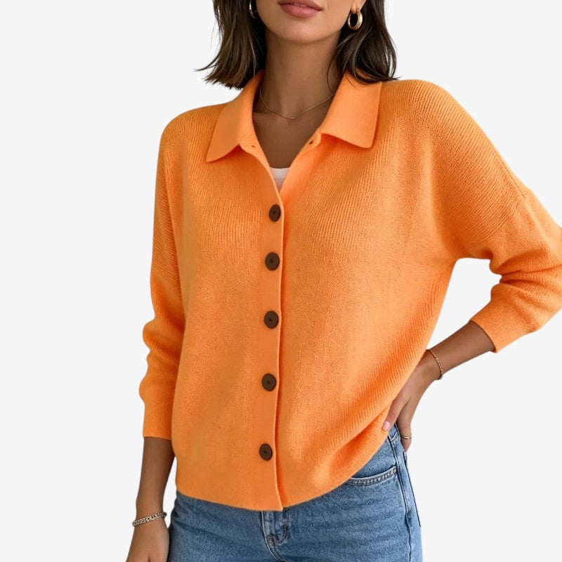 Women's Button Knit Cardigan with Turn Down Collar