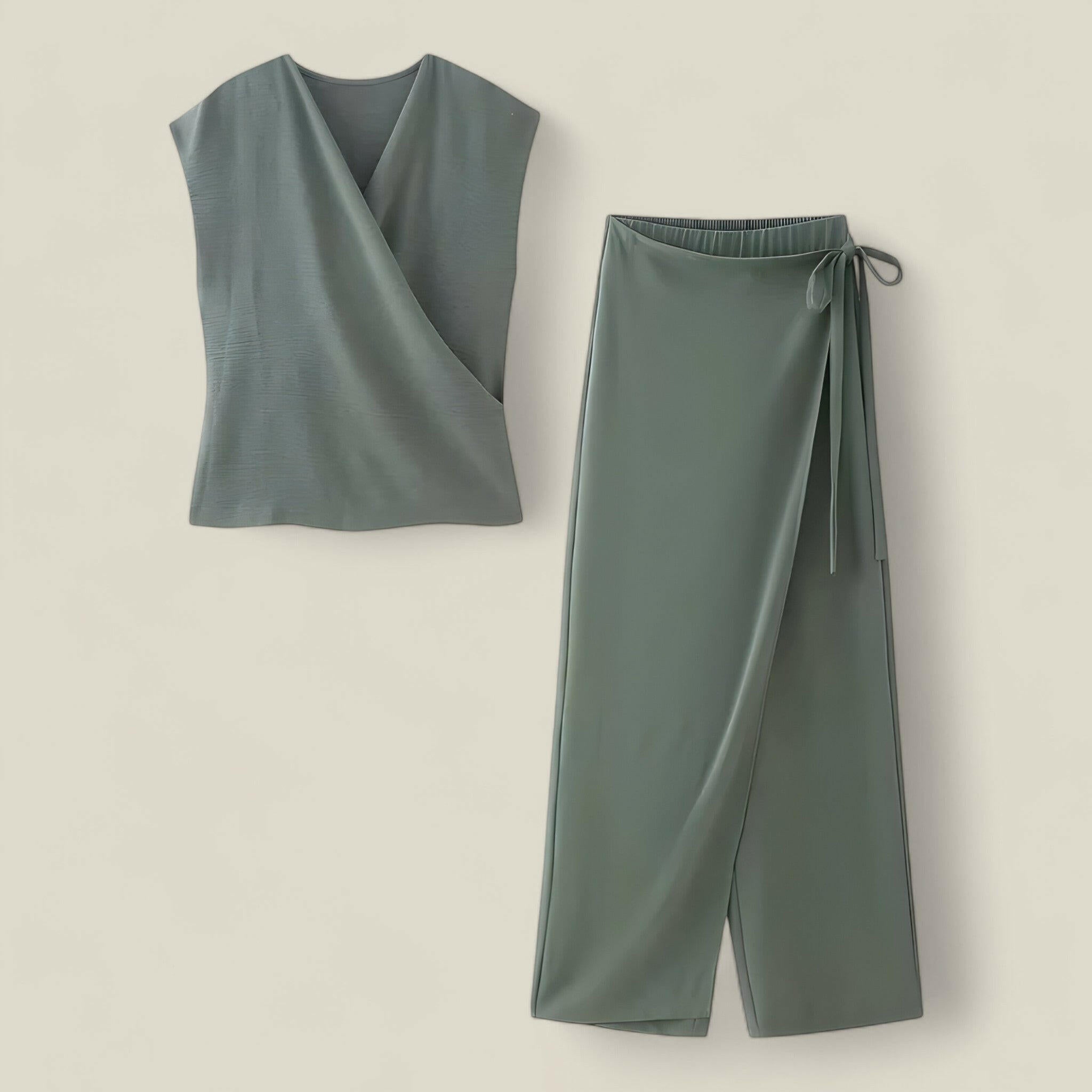 Ava - Elegancka bluzka z dekoltem w serek i spodnie sarong z wysokim stanem dla swobodnego stylu