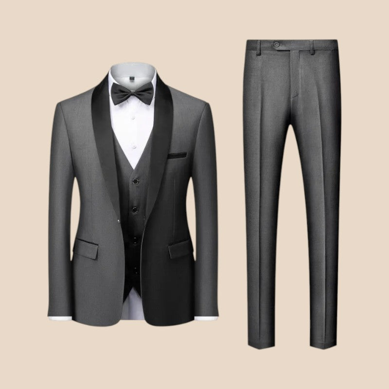 Arthur - 3dílný slim fit oblek se sakem, kalhotami a vestou | Zapínání na knoflíky a kapsy | Velikosti XS–3XL | Modrá, červená, šedá, černá, černá s červenou