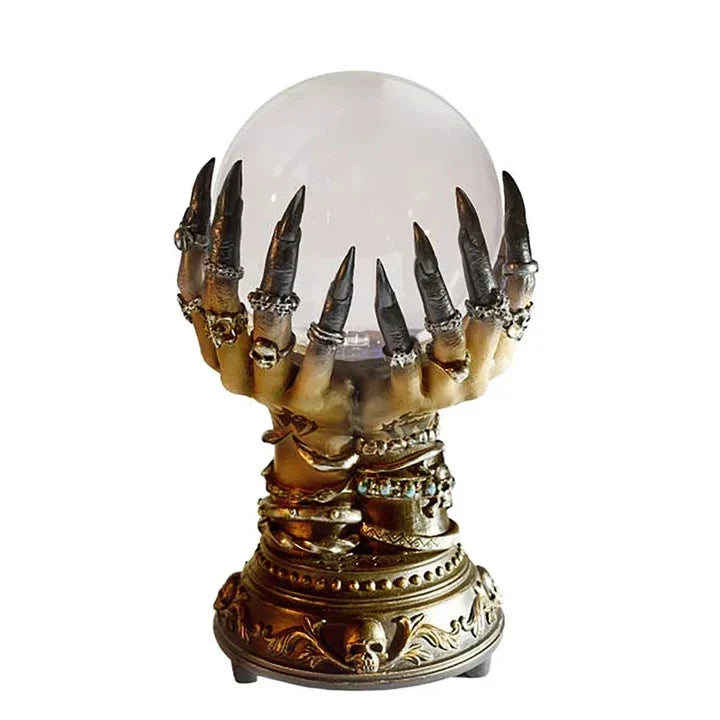 DarkAura - Gotische skelet handlamp met gloeiende kristallen bol