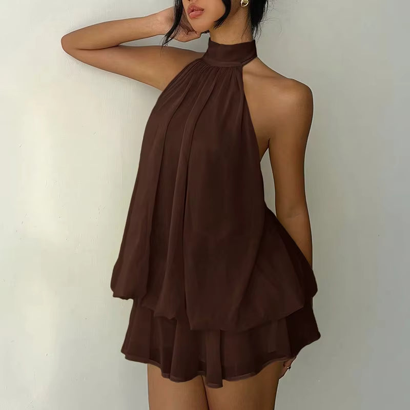 Robe mini à ligne A pour femme avec col licou