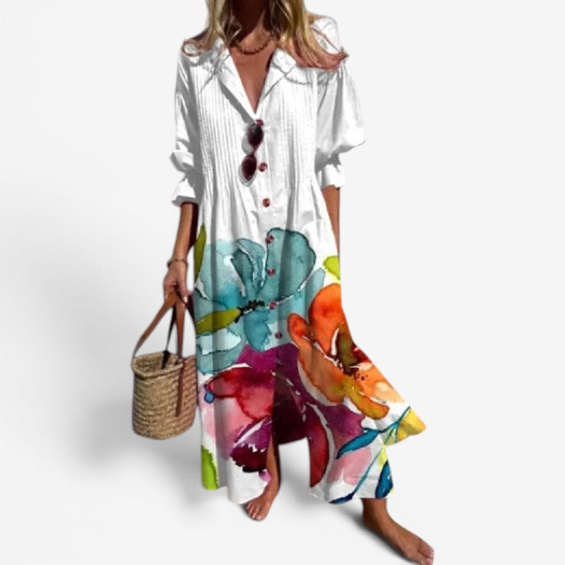 Robe ample à manches longues à fleurs pour femme