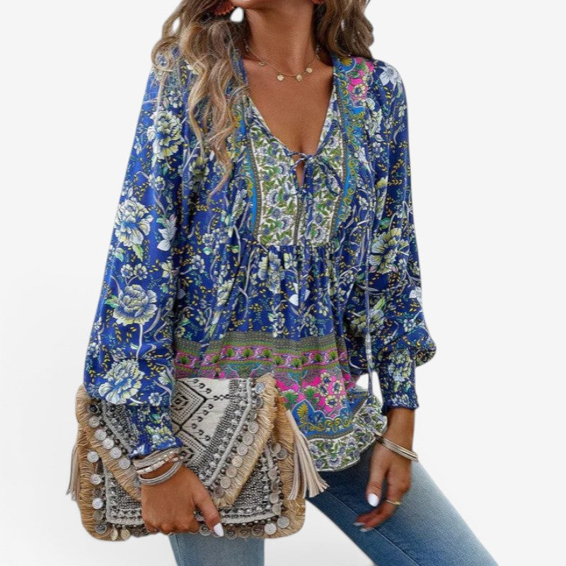 Blouse à manches longues imprimé floral pour femme
