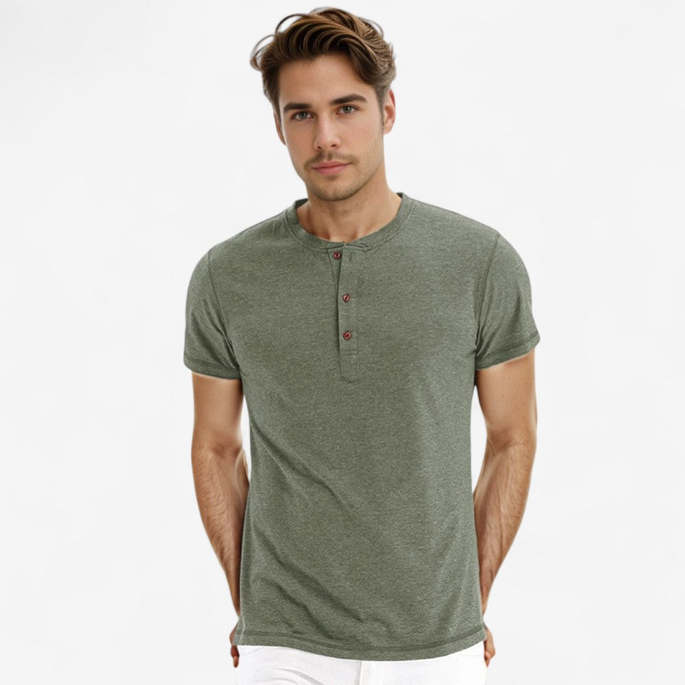 Stefan - Koszulka Henley Slim Fit z krótkim rękawem