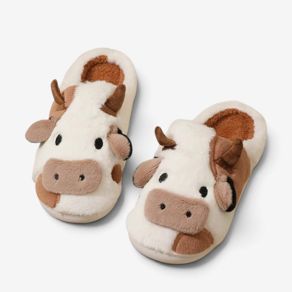 MooPuff - Plush Slippers with Cow Motif