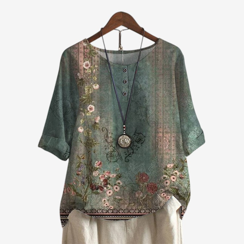 Blusa oversize stampata da donna con scollo a O