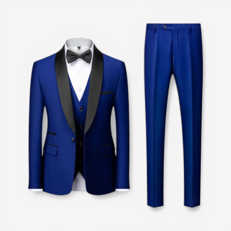 Arthur - 3dílný slim fit oblek se sakem, kalhotami a vestou | Zapínání na knoflíky a kapsy | Velikosti XS–3XL | Modrá, červená, šedá, černá, černá s červenou