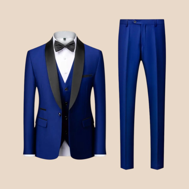 Arthur - 3dílný slim fit oblek se sakem, kalhotami a vestou | Zapínání na knoflíky a kapsy | Velikosti XS–3XL | Modrá, červená, šedá, černá, černá s červenou