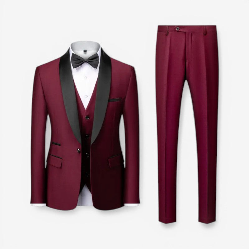 Arthur - Ensemble costume slim fit 3 pièces avec blazer, pantalon et gilet | Fermeture par boutons et poches | Tailles XS–3XL | Bleu, Rouge, Gris, Noir, Noir et Rouge