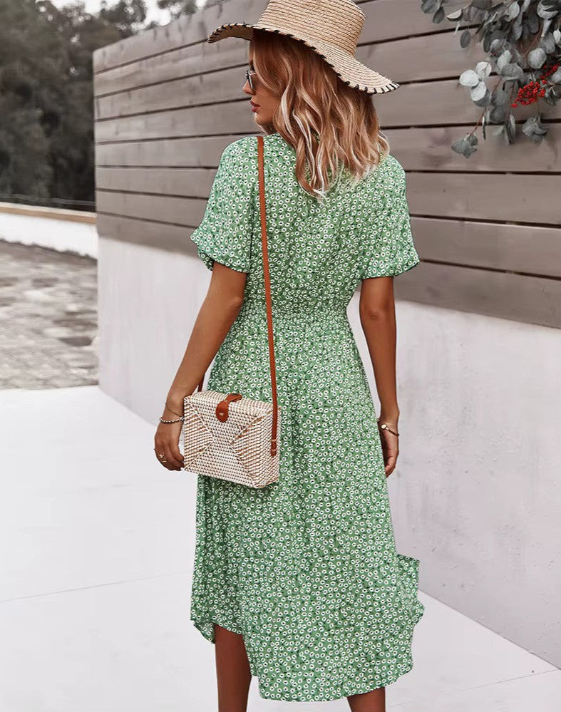 Lena - Boho maxi šaty s knoflíkovým zapínáním vpředu a výstřihem do V