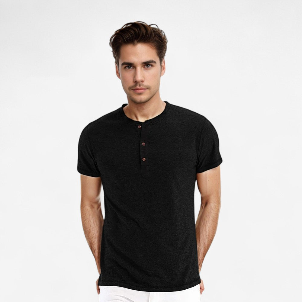 Stefan - Koszulka Henley Slim Fit z krótkim rękawem