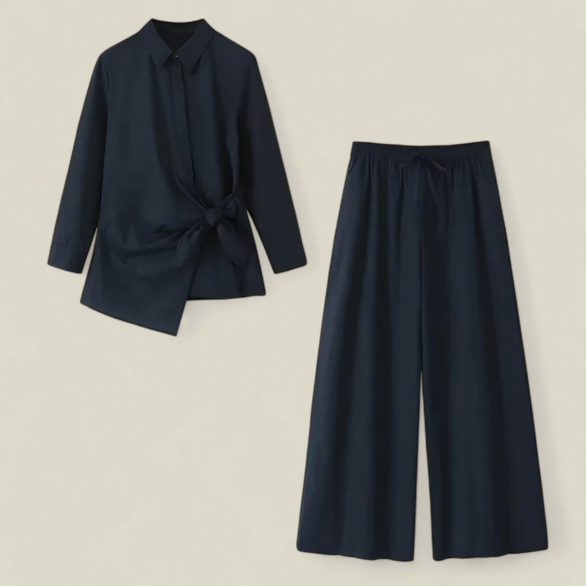 Aria - Trendy Two-Piece Set with Buttonless Shirt and Loose Pants