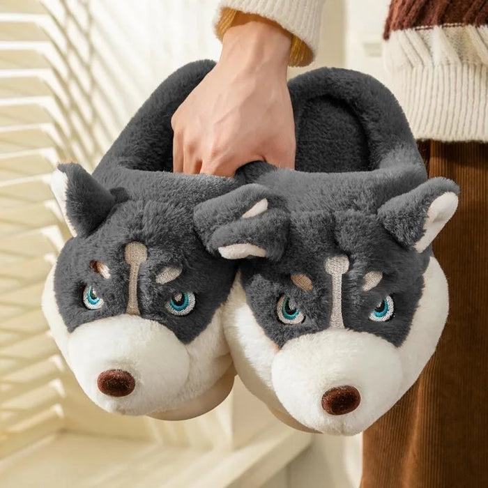 PawSnug – Gezellige huskypantoffels met schattig hondengezichtje en zachte pasvorm