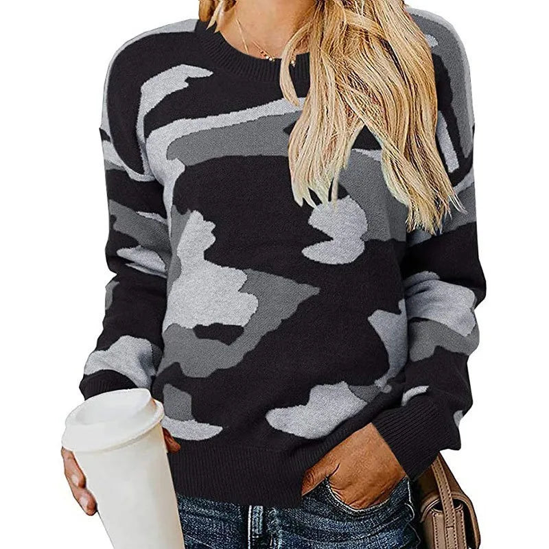 Zoe - Knitted sweater with camouflage and leopard for a striking style
