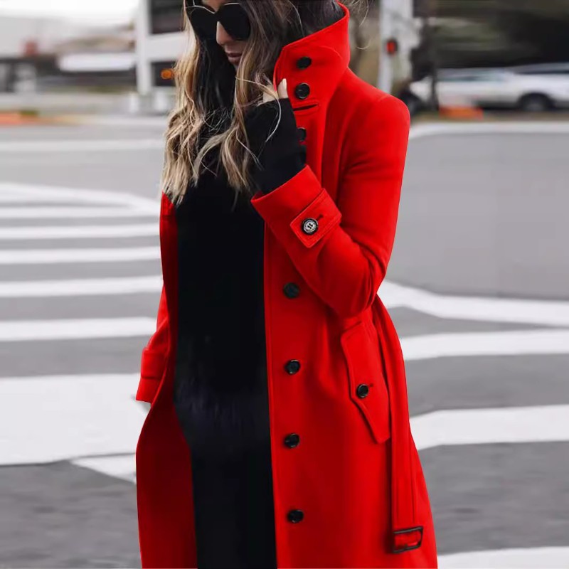 Aurora – Trench Coat with Long Sleeve Buttons and Pockets