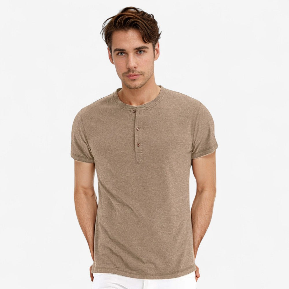 Stefan - Koszulka Henley Slim Fit z krótkim rękawem
