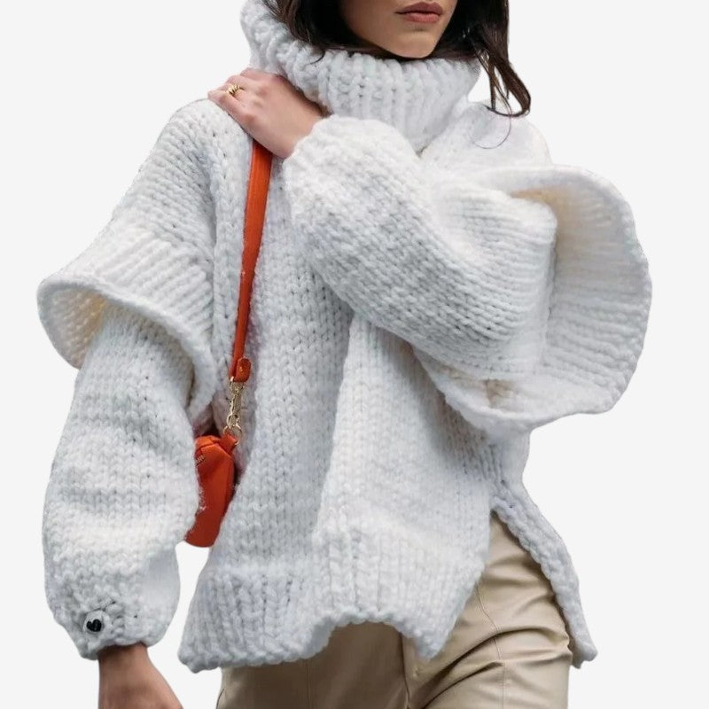 Halen – Pulover oversized cu mâneci lungi, guler înalt și detalii rib