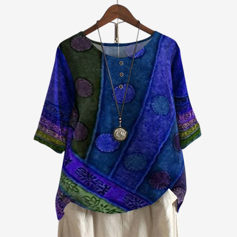Blusa oversize stampata da donna con scollo a O