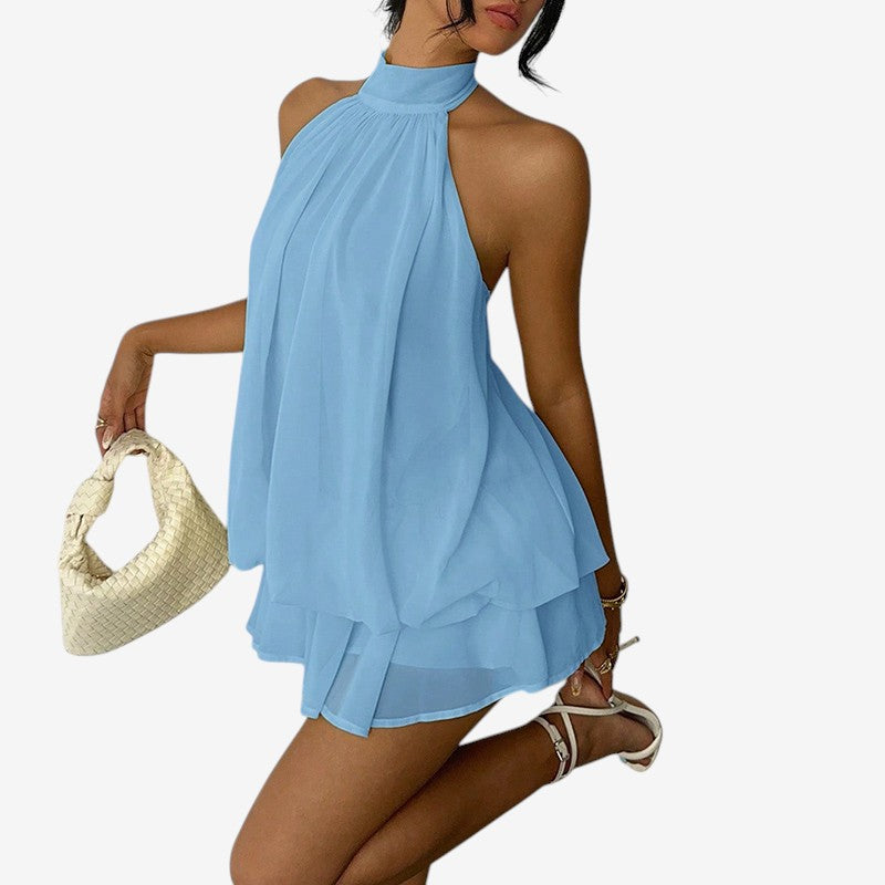 Robe mini à ligne A pour femme avec col licou