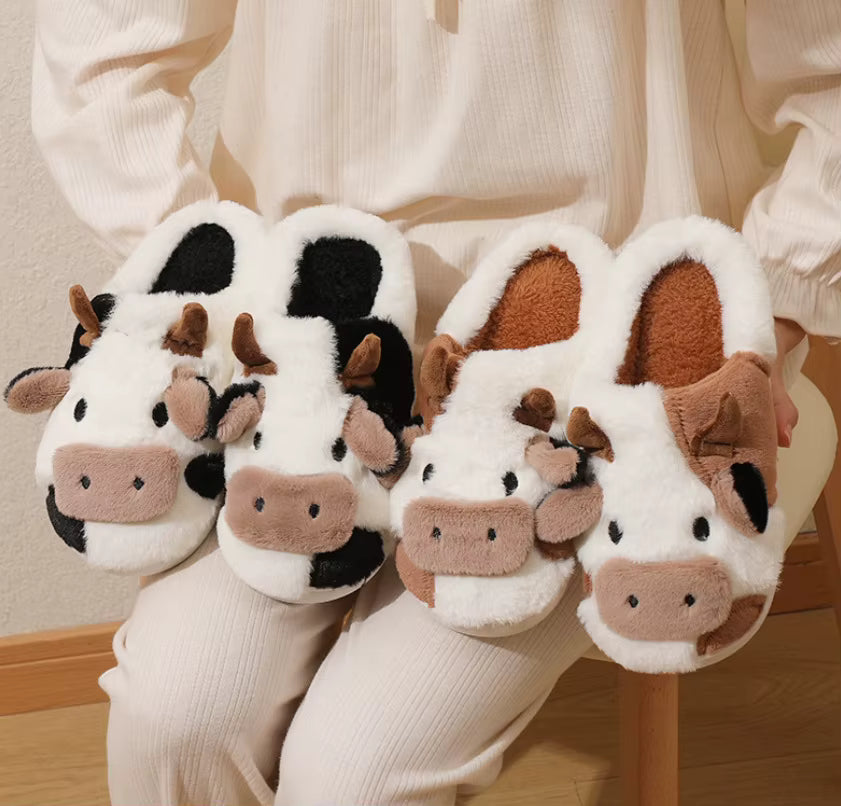MooPuff - Plush Slippers with Cow Motif