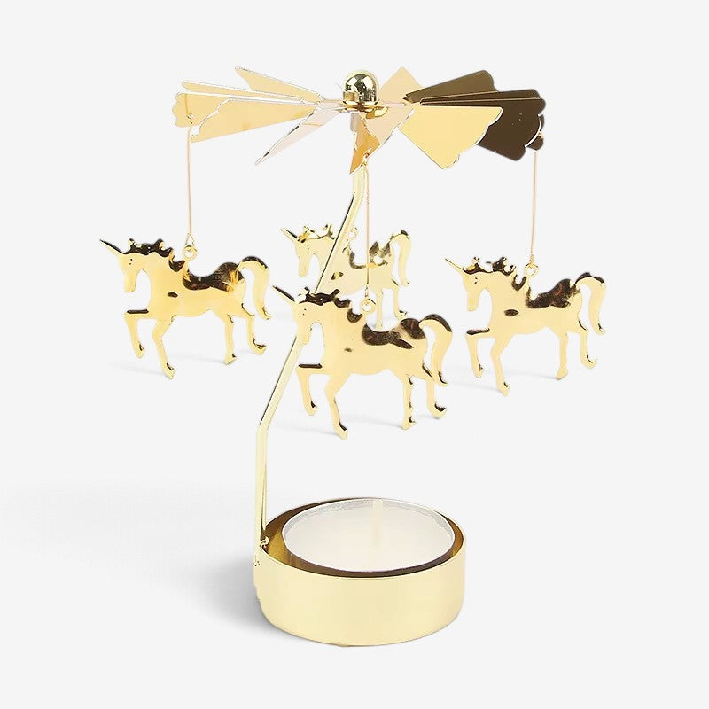 SpinGlow - Carrossel de velas em metal rotativo com ornamentos suspensos