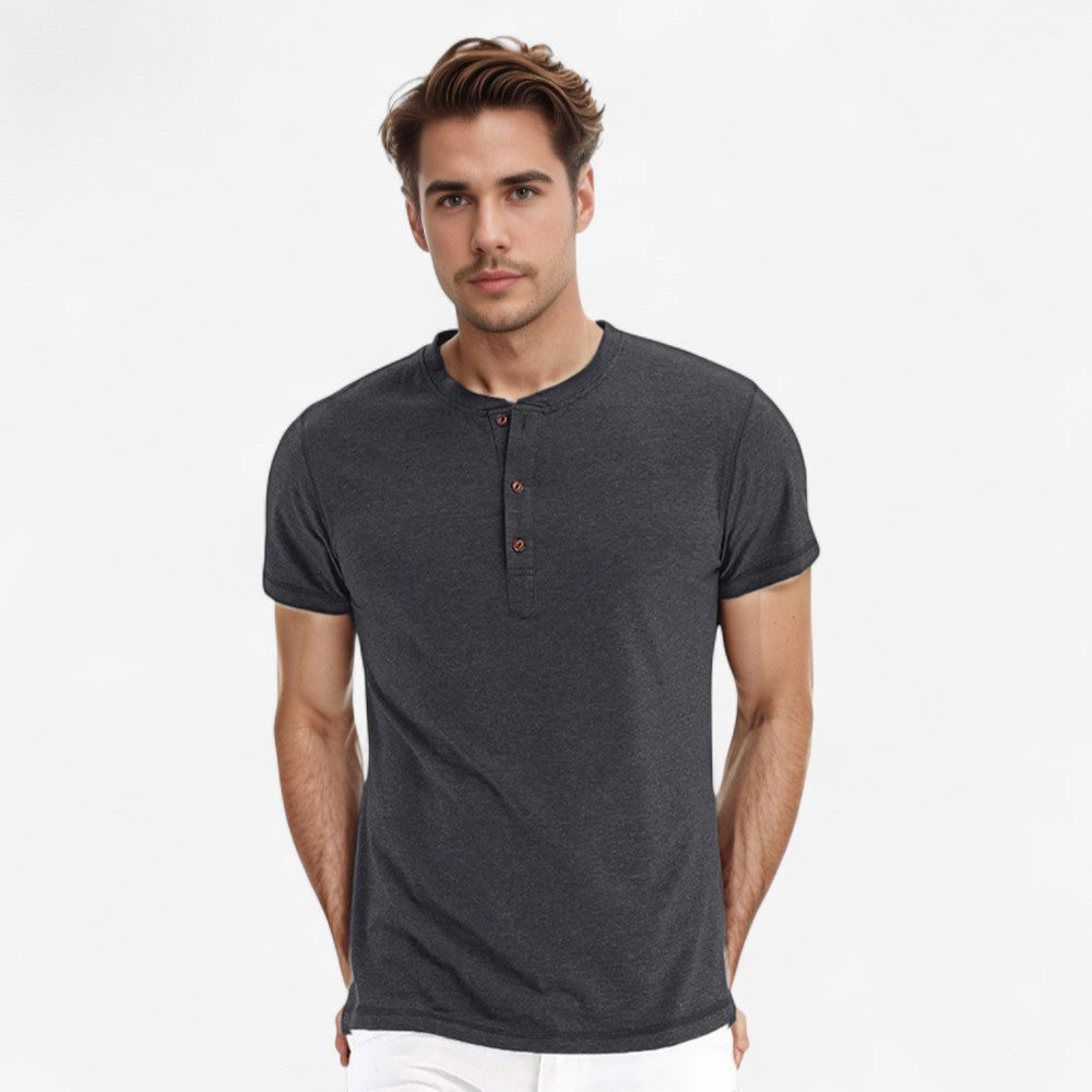 Stefan - Koszulka Henley Slim Fit z krótkim rękawem