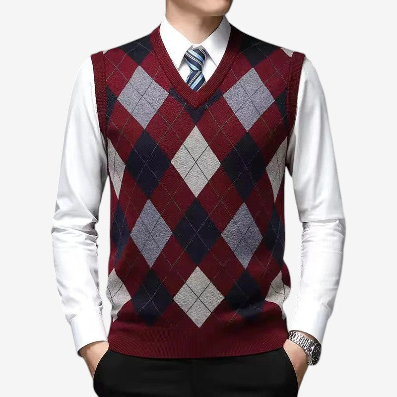 Idris – Sleeveless V Neck Printed Sweater With Slim Fit