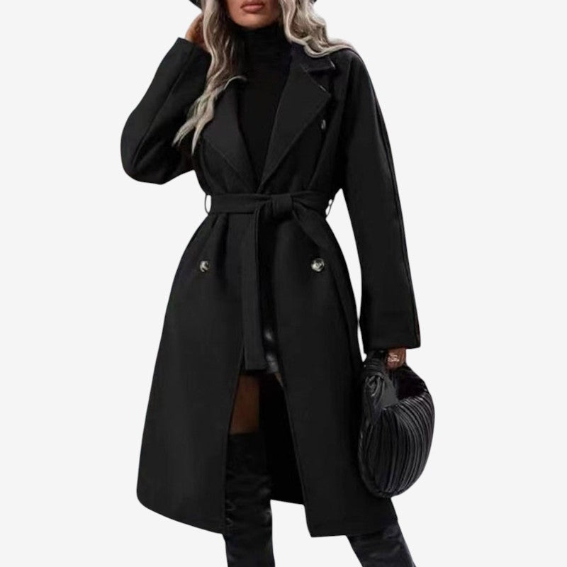Cappotto da donna con cintura, collo a rever e maniche lunghe
