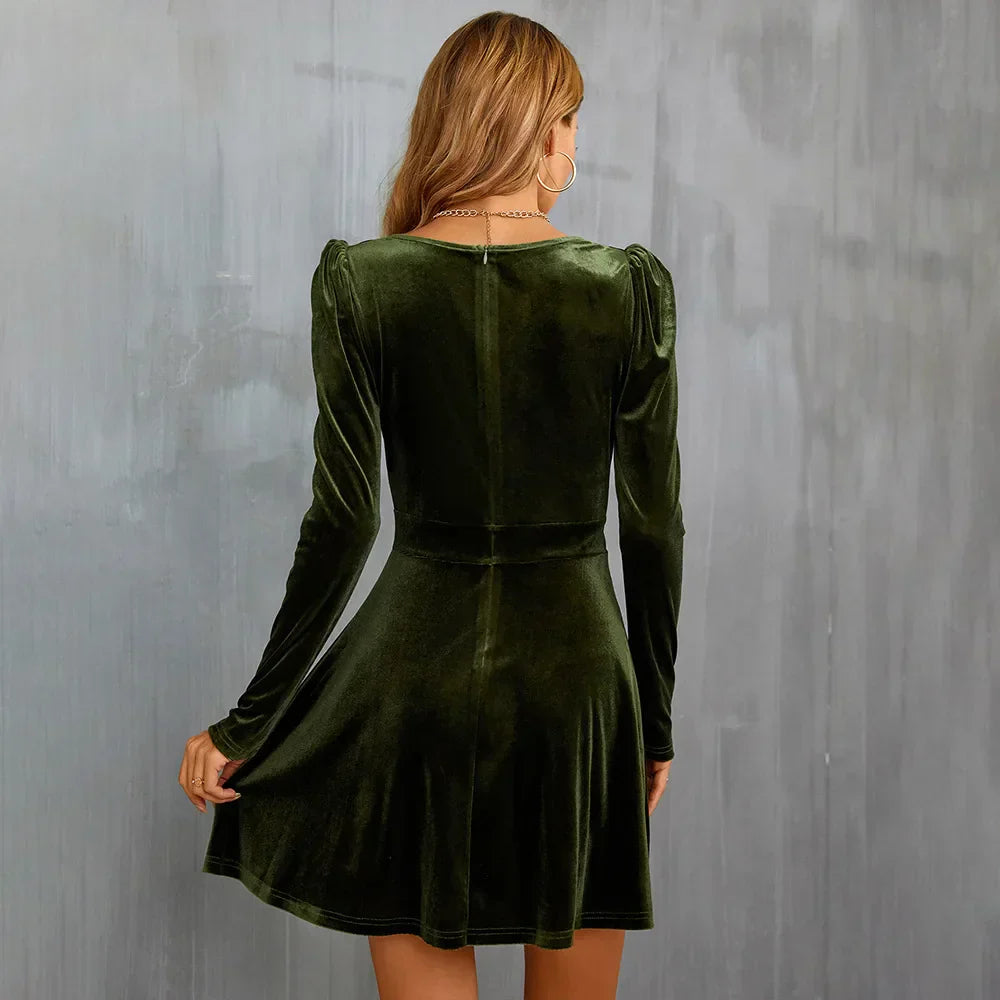 Zoe - Rochie midi elegantă cu decolteu în V și mâneci lungi