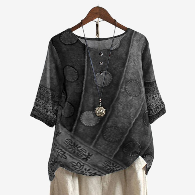 Blusa oversize stampata da donna con scollo a O