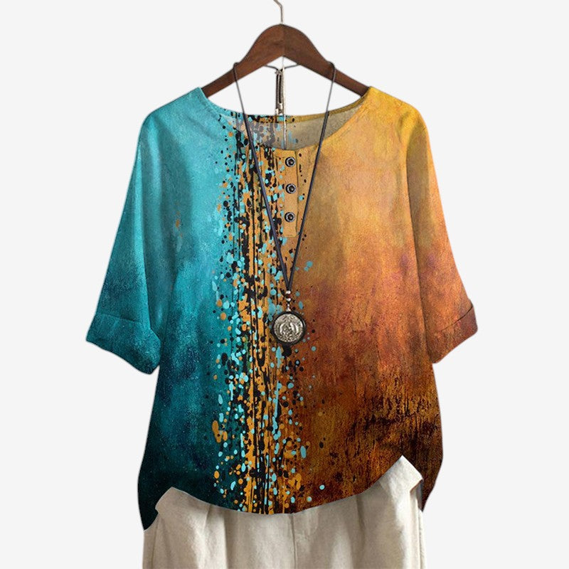 Blusa oversize stampata da donna con scollo a O