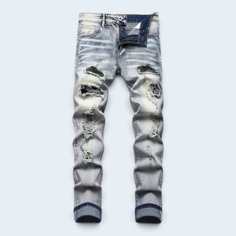 Fadella – pánské džíny slim fit s obnošeným vzhledem a roztrhanými detaily