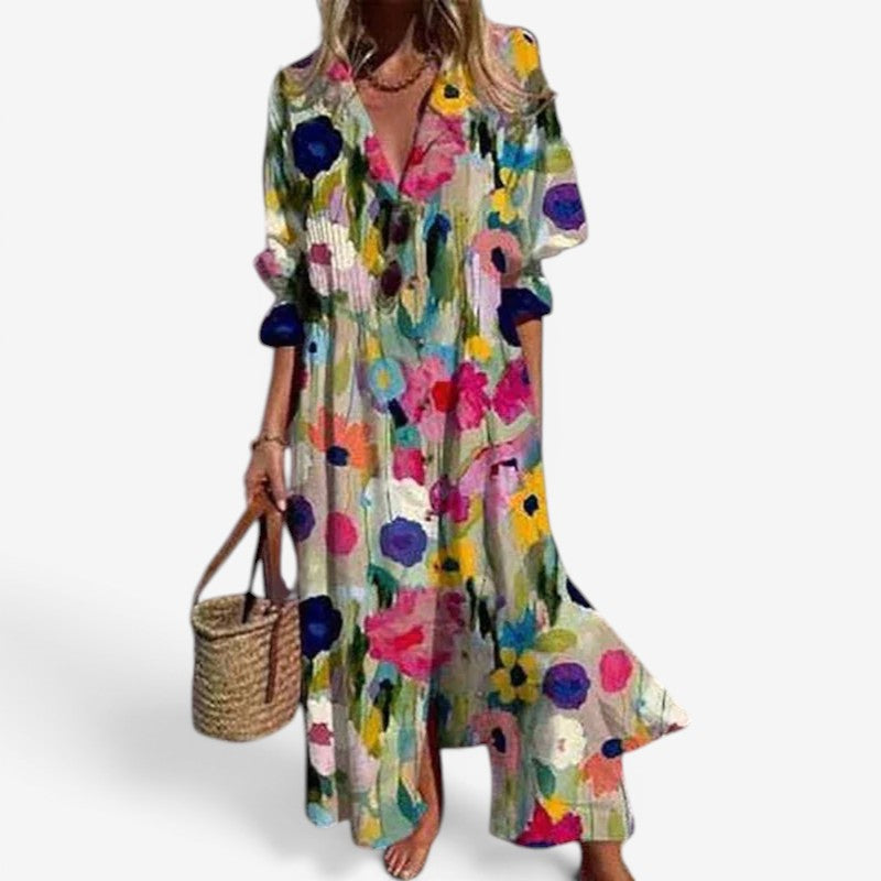 Robe ample à manches longues à fleurs pour femme