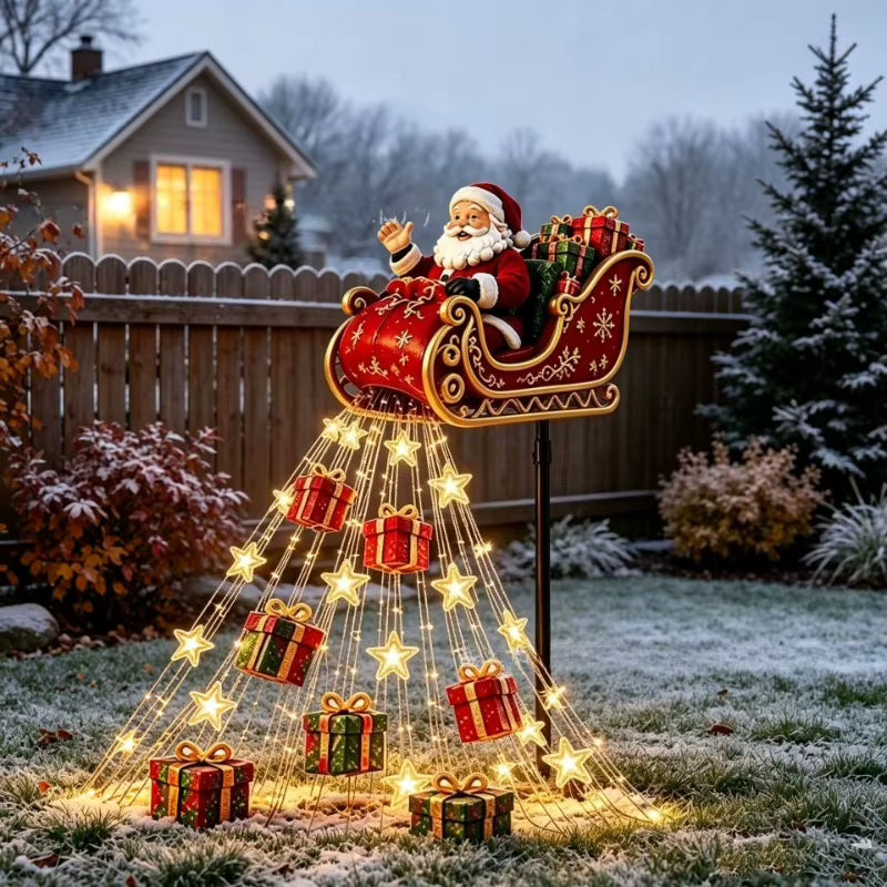Yuletwinkle - Decoración navideña solar con trineo volador de Papá Noel