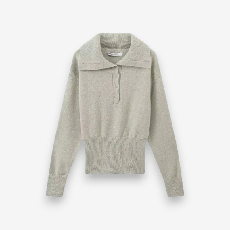 Freya – Long sleeve turn-down collar sweater with buttons