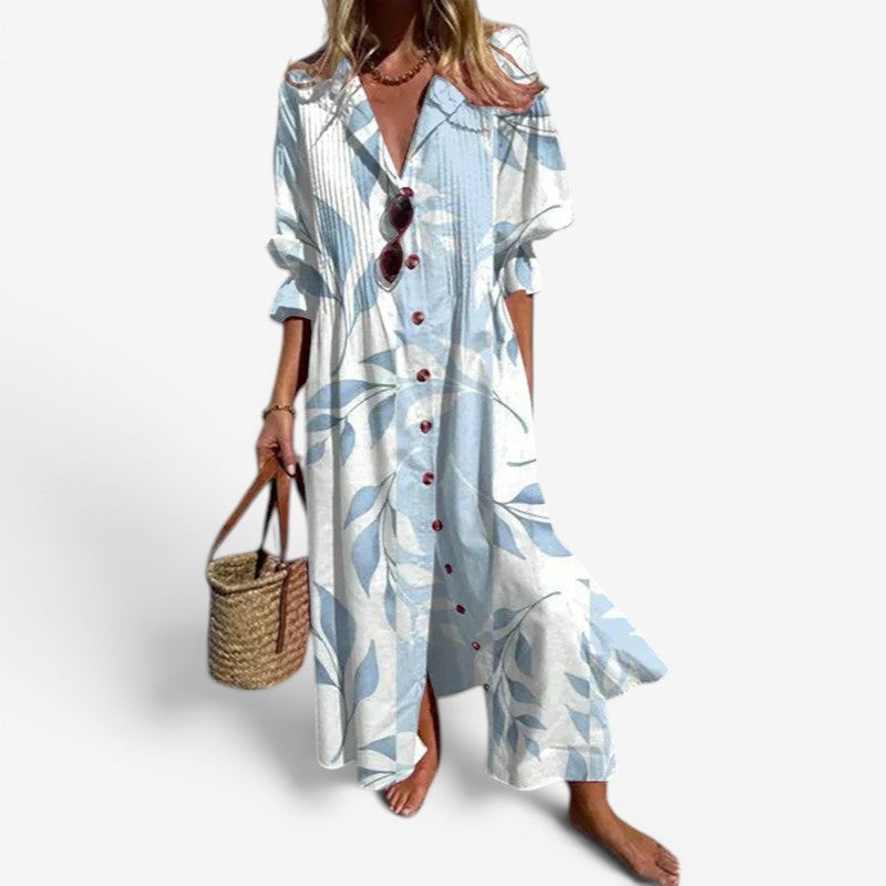 Robe ample à manches longues à fleurs pour femme