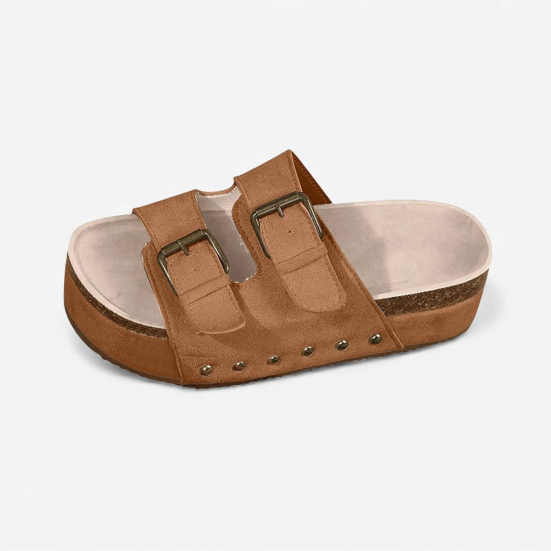 Annette – Sandales à talon compensé bout ouvert et double boucle