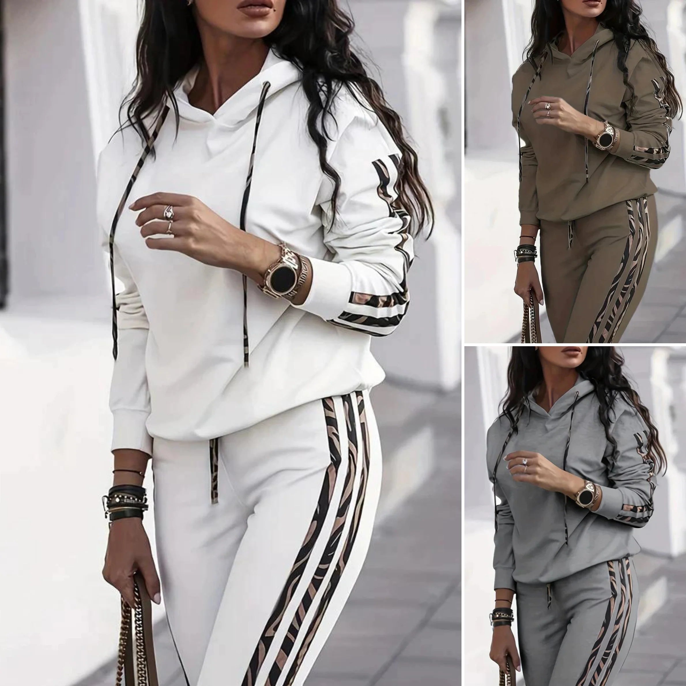 Rena - Lightweight Stretch Sweater and Pants with Stylish Stripes and Hood