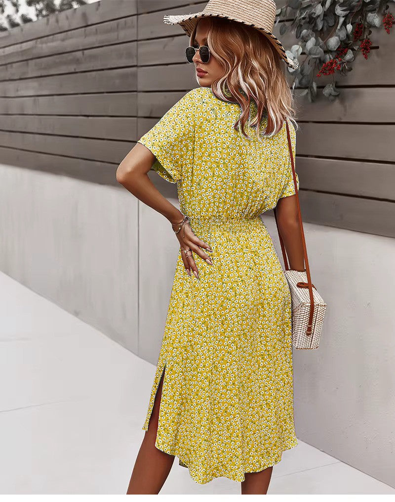 Lena - Boho maxi šaty s knoflíkovým zapínáním vpředu a výstřihem do V