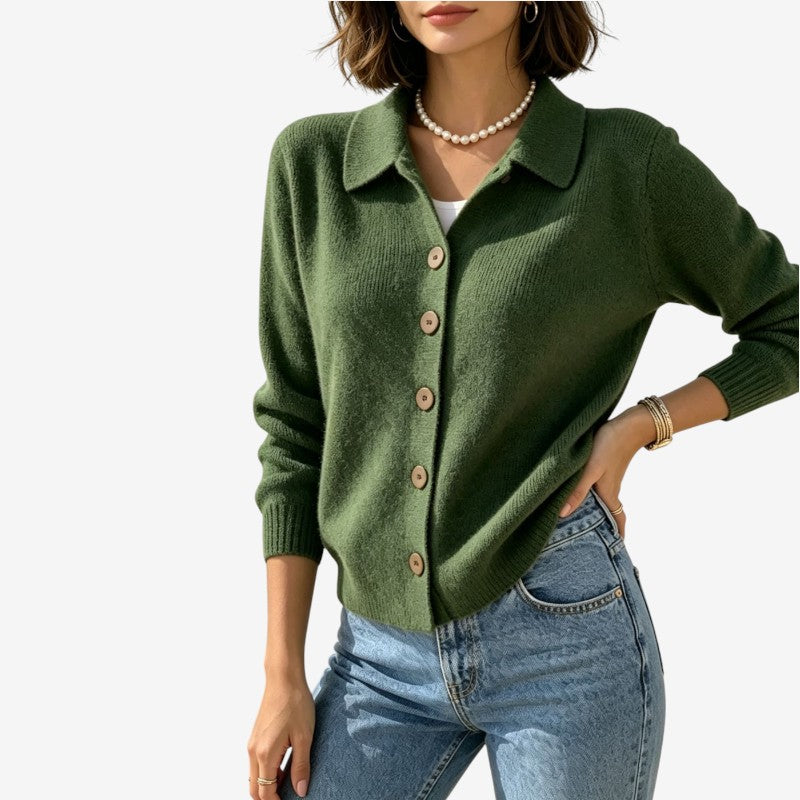 Women's Button Knit Cardigan with Turn Down Collar