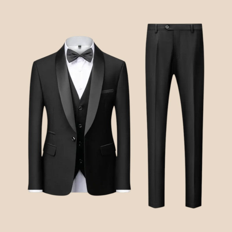Arthur - 3dílný slim fit oblek se sakem, kalhotami a vestou | Zapínání na knoflíky a kapsy | Velikosti XS–3XL | Modrá, červená, šedá, černá, černá s červenou
