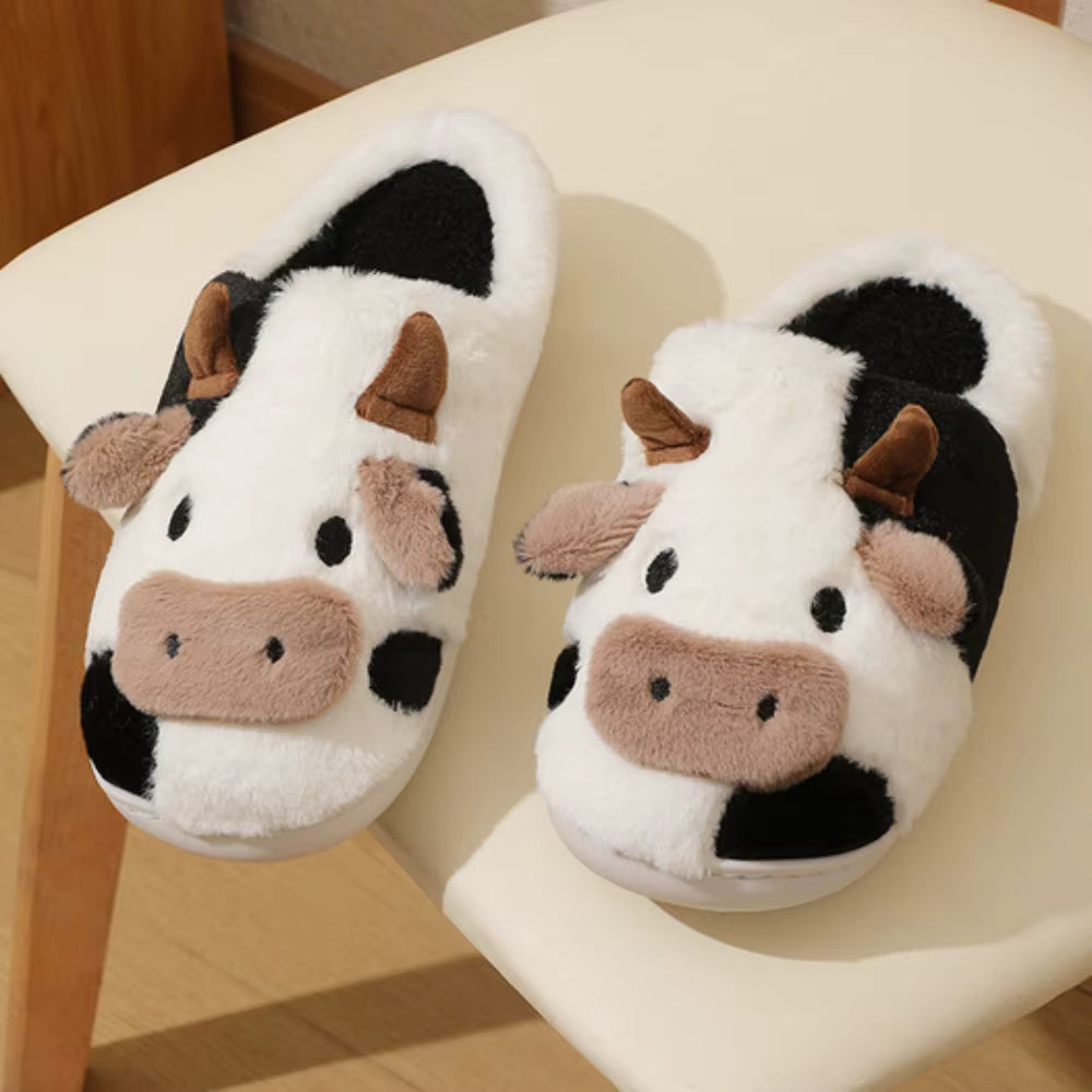 MooPuff - Plush Slippers with Cow Motif