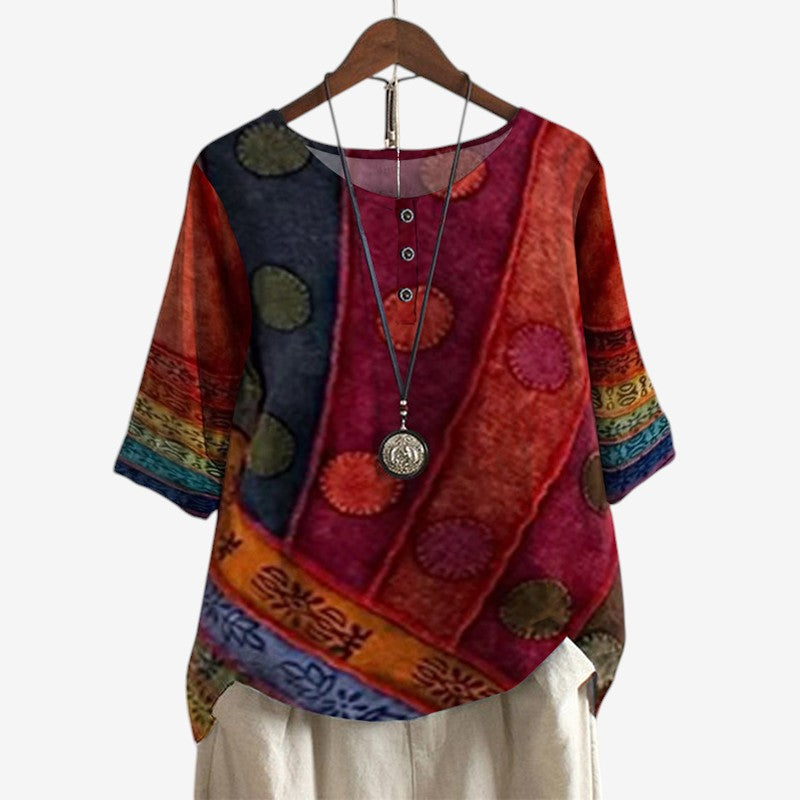 Blusa oversize stampata da donna con scollo a O