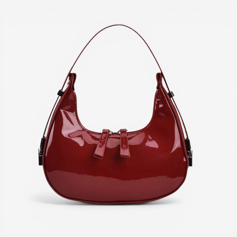 Glossy Leather Half Moon Handbag