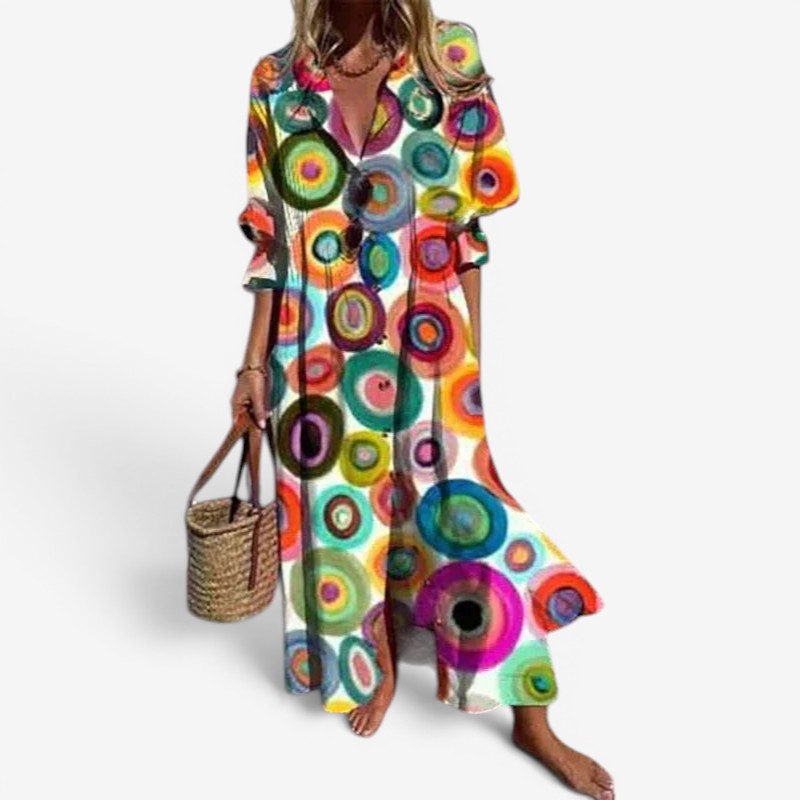 Robe ample à manches longues à fleurs pour femme