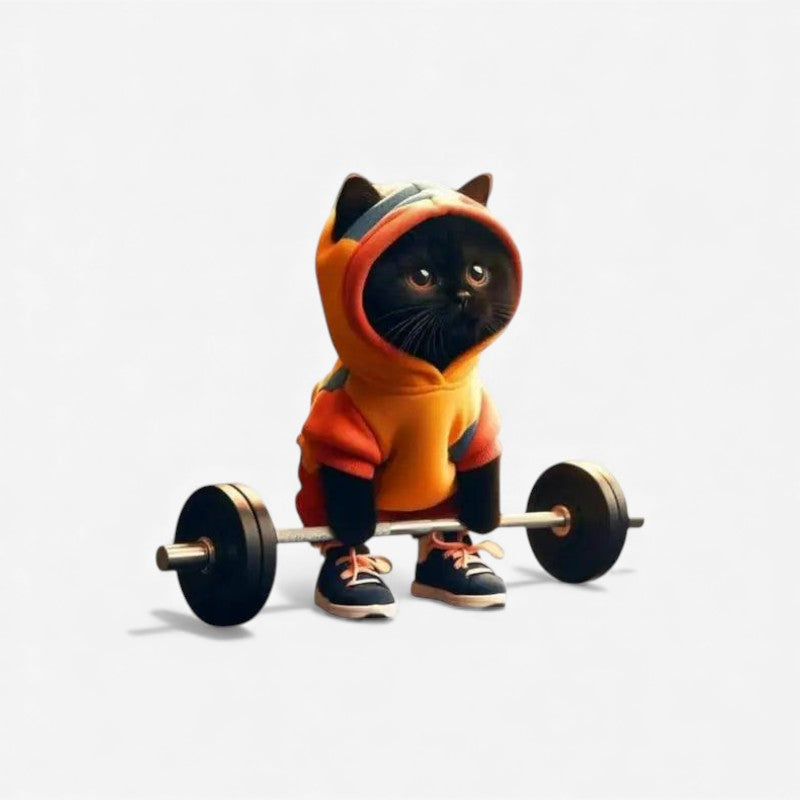 PowerPaws – Cat Figurine with Weightlifting and Decorative Design