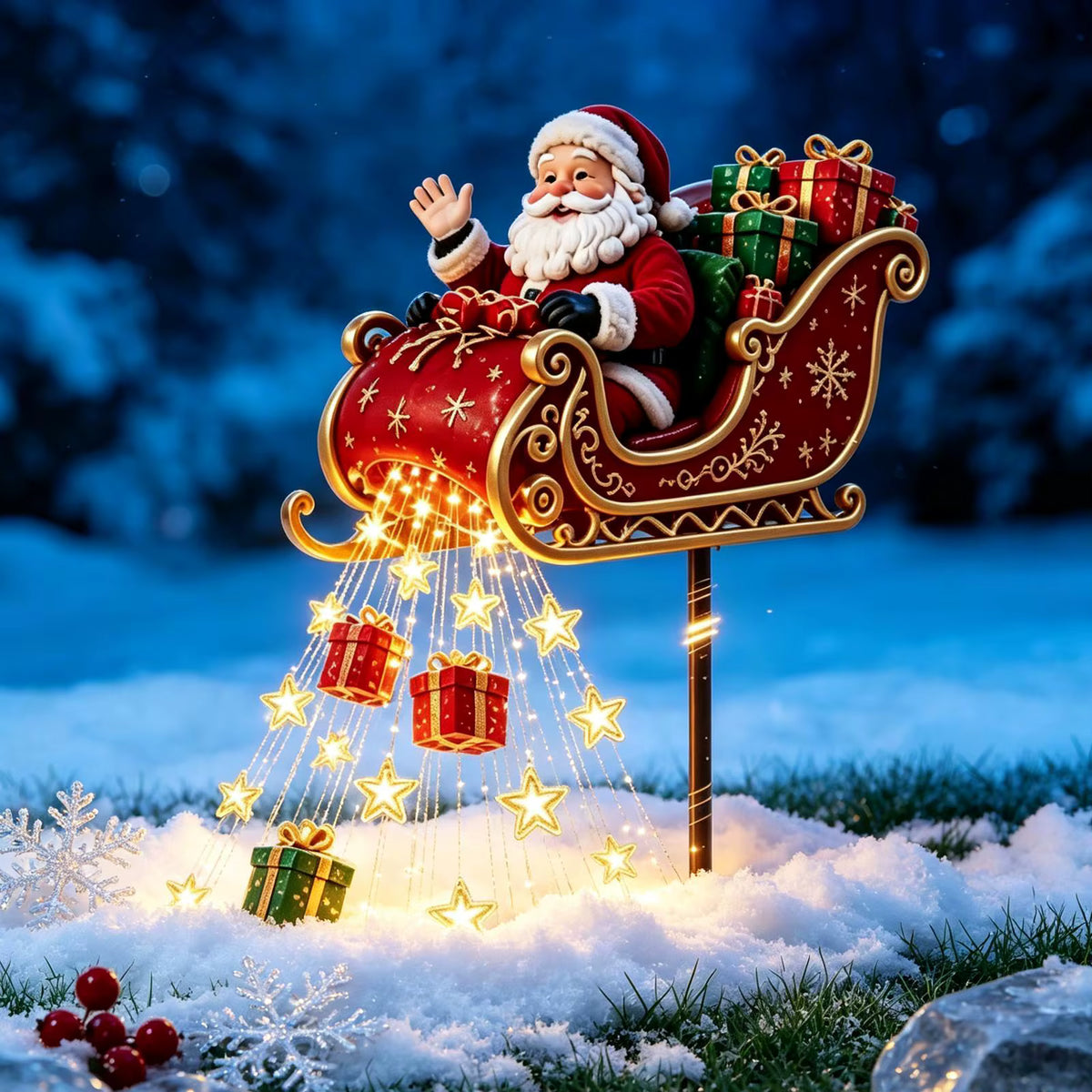 Yuletwinkle - Decoración navideña solar con trineo volador de Papá Noel
